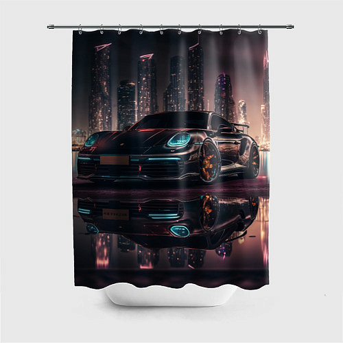 Шторка для ванной Porshe night city / 3D-принт – фото 1