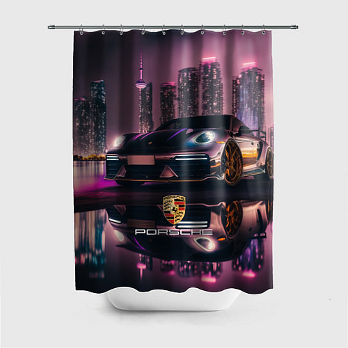 Шторка для ванной Porshe night city / 3D-принт – фото 1