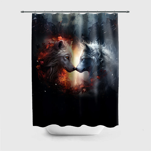 Шторка для ванной Влюбленные волки огонь и лед / 3D-принт – фото 1