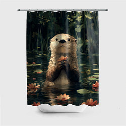 Шторка для ванной Выдра в лесном пруду