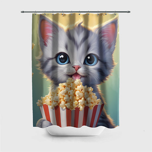 Шторка для ванной Поп-корн и котенок / 3D-принт – фото 1