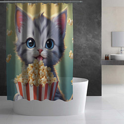 Шторка для душа Поп-корн и котенок, цвет: 3D-принт — фото 2
