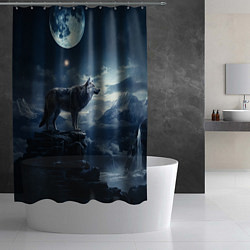 Шторка для душа Волк на утренней горе, цвет: 3D-принт — фото 2