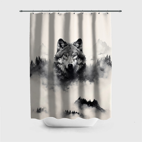 Шторка для ванной Голова серого волка / 3D-принт – фото 1