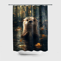 Шторка для ванной Выдра в летнем пруду