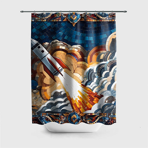 Шторка для ванной Мозаика ракета / 3D-принт – фото 1