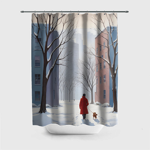 Шторка для ванной Прогулка зима / 3D-принт – фото 1