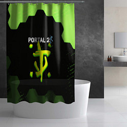 Шторка для душа Doom x portal 2 зелёные соты, цвет: 3D-принт — фото 2