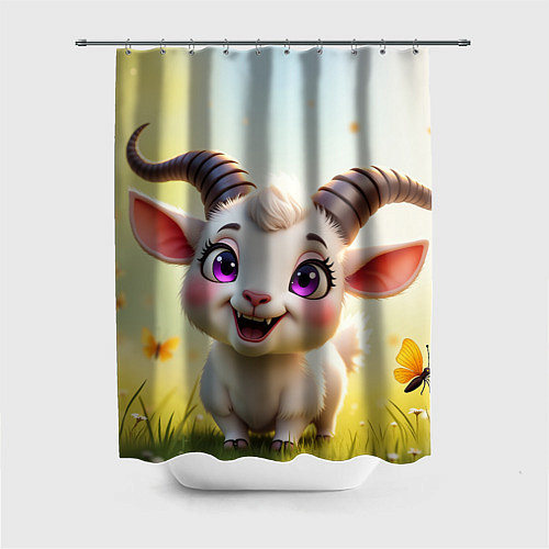 Шторка для ванной Козлёнок на лугу / 3D-принт – фото 1