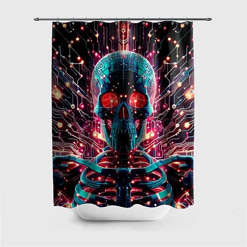 Шторка для ванной Neon cyber skull - ai art fantasy / 3D-принт – фото 1