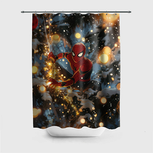 Шторка для ванной Spiderman на новогодней елке / 3D-принт – фото 1