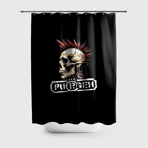 Шторка для ванной Purgen череп к красным ирокезом / 3D-принт – фото 1