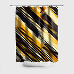 Шторка для ванной Жёлтые диагональные полосы на чёрном фоне