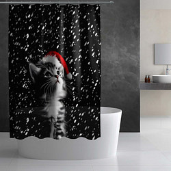 Шторка для душа Милый котенок - первый снег, цвет: 3D-принт — фото 2