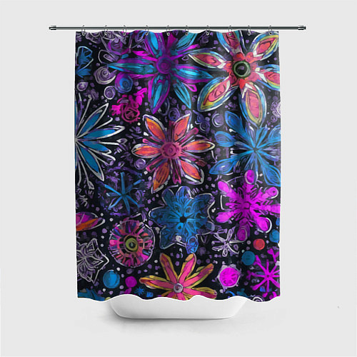 Шторка для ванной Неоновые абстрактные снежинки / 3D-принт – фото 1