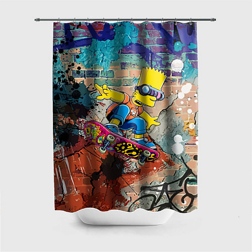 Шторка для ванной Bart Simpson on a skateboard - graffiti / 3D-принт – фото 1