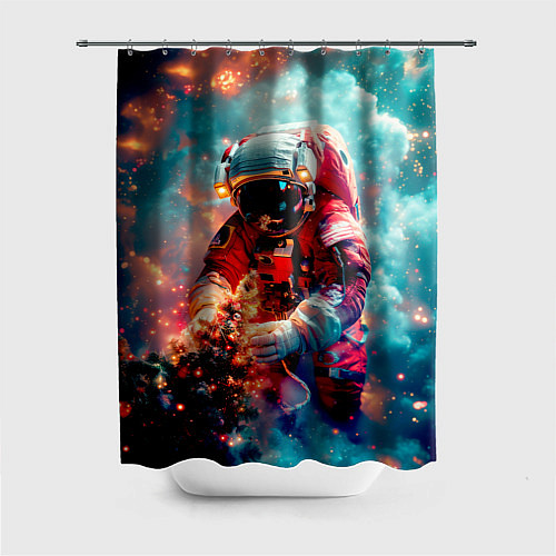 Шторка для ванной Космонавт с ёлкой в космосе / 3D-принт – фото 1
