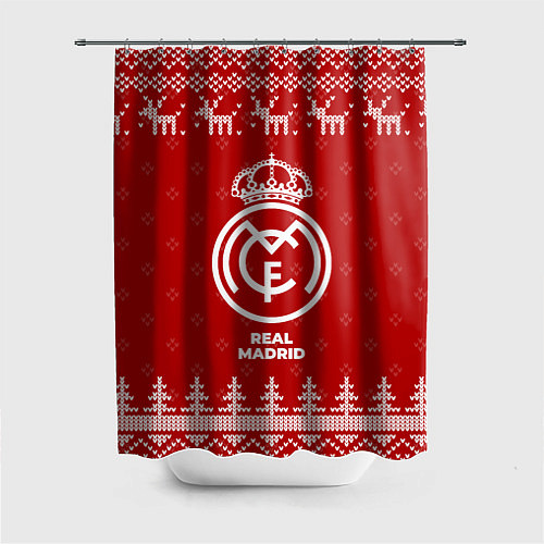 Шторка для ванной Новогодний Real Madrid с оленями / 3D-принт – фото 1