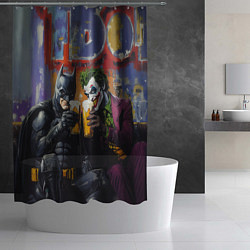 Шторка для душа Джокер и Бэтмен пьют пиво, цвет: 3D-принт — фото 2