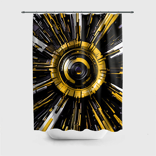Шторка для ванной Чёрно-жёлтая сфера киберпанк / 3D-принт – фото 1