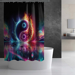 Шторка для душа Инь янь - неоновый космос, цвет: 3D-принт — фото 2