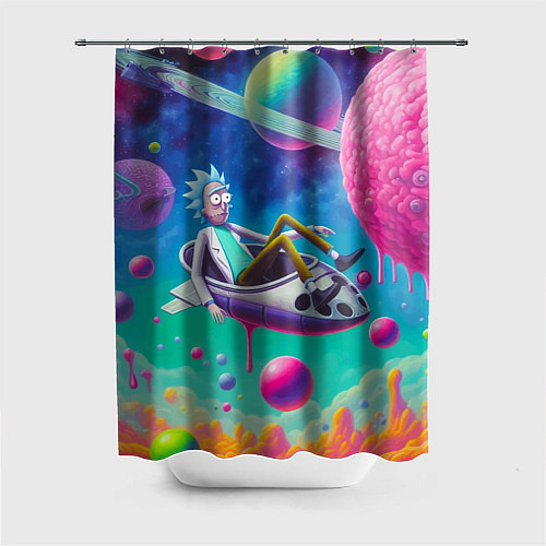 Шторка для ванной Рик в космической лодке - сюрреализм / 3D-принт – фото 1