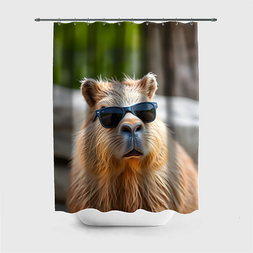 Шторка для ванной Модная капибара в темных очках / 3D-принт – фото 1