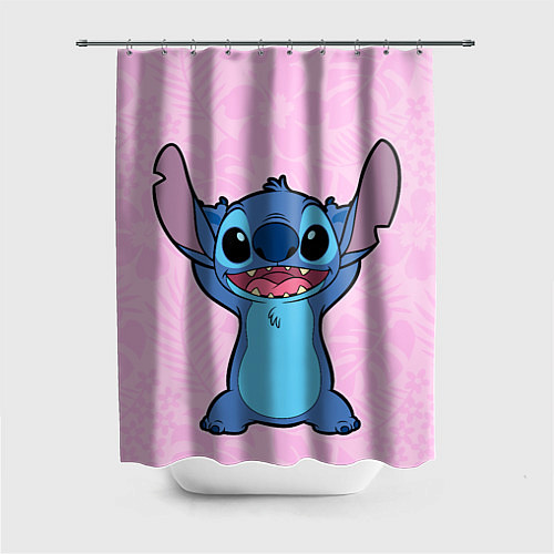 Шторка для ванной Stitch on a pink background / 3D-принт – фото 1