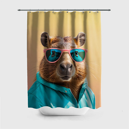 Шторка для ванной Модная капибара в отпуске / 3D-принт – фото 1