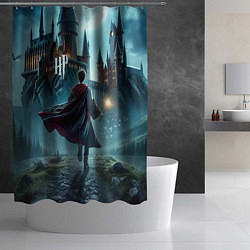Шторка для душа Гарри Поттер с волшебной палочкой - Хогвартс, цвет: 3D-принт — фото 2
