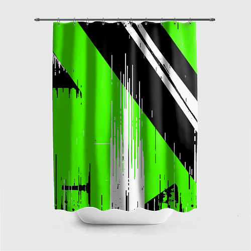 Шторка для ванной Вертикальные чёрные линии на зелёно-белом фоне / 3D-принт – фото 1