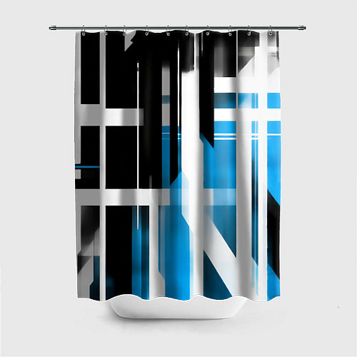 Шторка для ванной Чёрно-синие вертикальные и горизонтальные полосы н / 3D-принт – фото 1