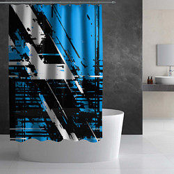 Шторка для душа Diagonal black and white stripes on a blue backgro, цвет: 3D-принт — фото 2