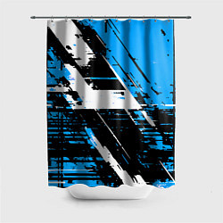 Шторка для ванной Diagonal black and white stripes on a blue backgro