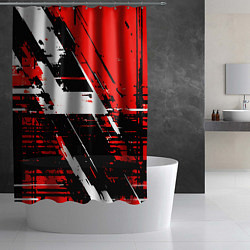 Шторка для душа Diagonal black and white stripes on a red backgrou, цвет: 3D-принт — фото 2