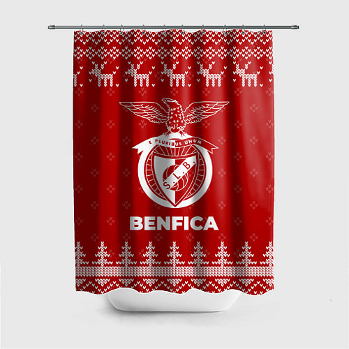 Шторка для ванной Новогодний Benfica с оленями / 3D-принт – фото 1