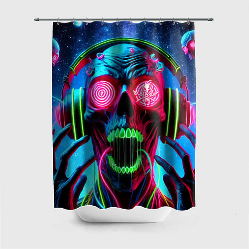 Шторка для ванной Metallica - neon skull with headphones / 3D-принт – фото 1