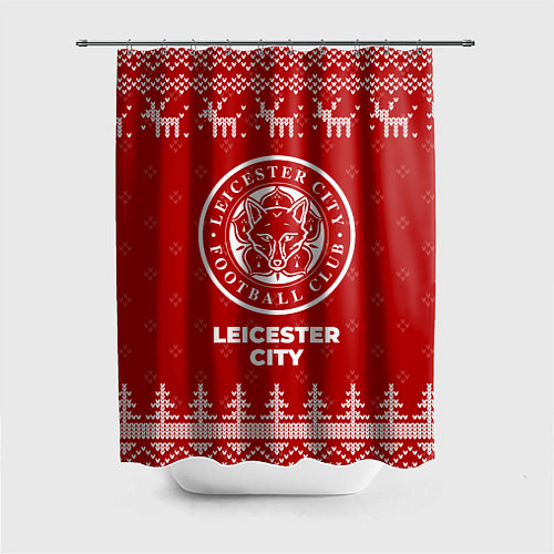 Шторка для ванной Новогодний Leicester City с оленями / 3D-принт – фото 1