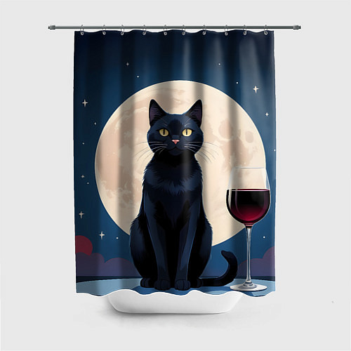 Шторка для ванной Кот с вином под луной / 3D-принт – фото 1