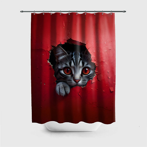 Шторка для ванной Выглядывающий котик / 3D-принт – фото 1