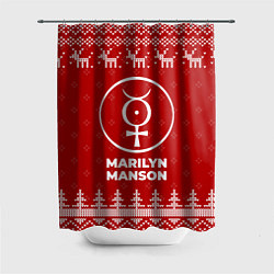 Шторка для душа Новогодний Marilyn Manson с оленями, цвет: 3D-принт