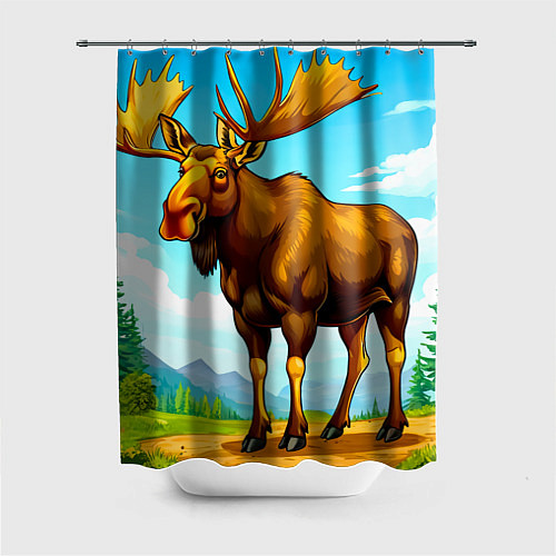 Шторка для ванной Лось в лесу / 3D-принт – фото 1