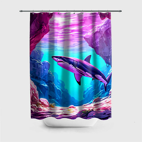 Шторка для ванной Акула в розовом сиянии / 3D-принт – фото 1