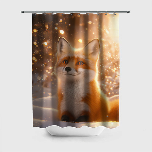 Шторка для ванной Рыжая лисичка в снежном лесу / 3D-принт – фото 1