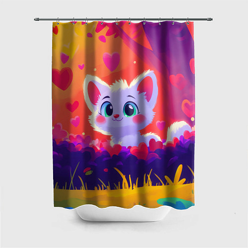 Шторка для ванной Влюбленный милый песец / 3D-принт – фото 1