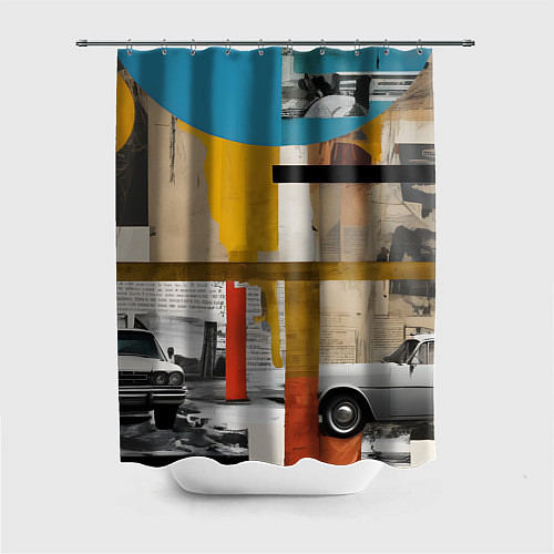 Шторка для ванной Ретро коллаж с автомобилем / 3D-принт – фото 1