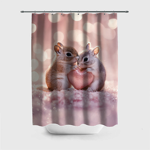 Шторка для ванной Влюбленные белочки с сердечком / 3D-принт – фото 1