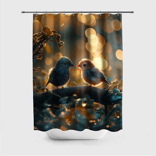 Шторка для ванной Влюбленные птички / 3D-принт – фото 1