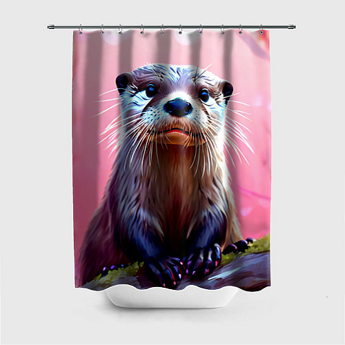 Шторка для ванной Выдра в розовом цвете / 3D-принт – фото 1