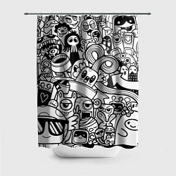 Шторка для душа Black and white doddle monsters, цвет: 3D-принт